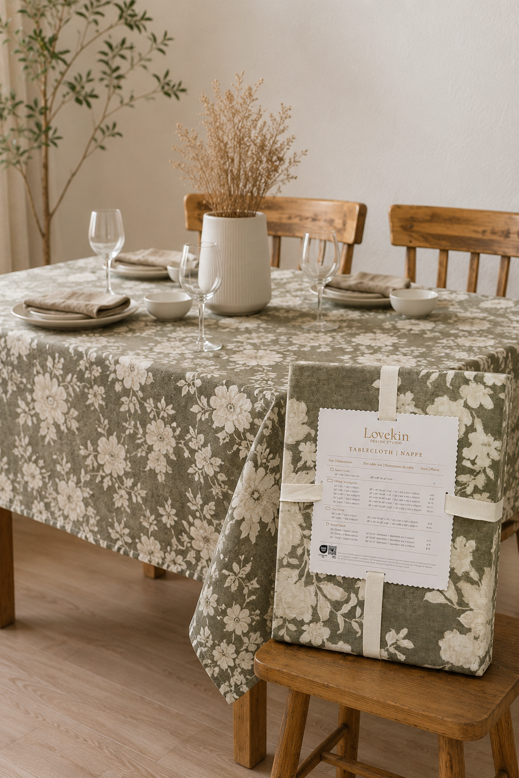 Vintage Sage Floral Tablecloth (60” x 102”)