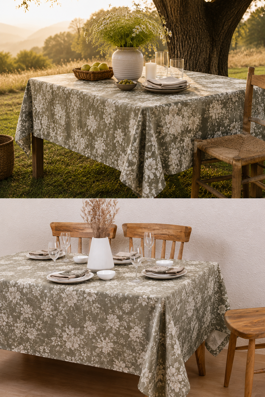 Vintage Sage Floral Tablecloth (60” x 102”)