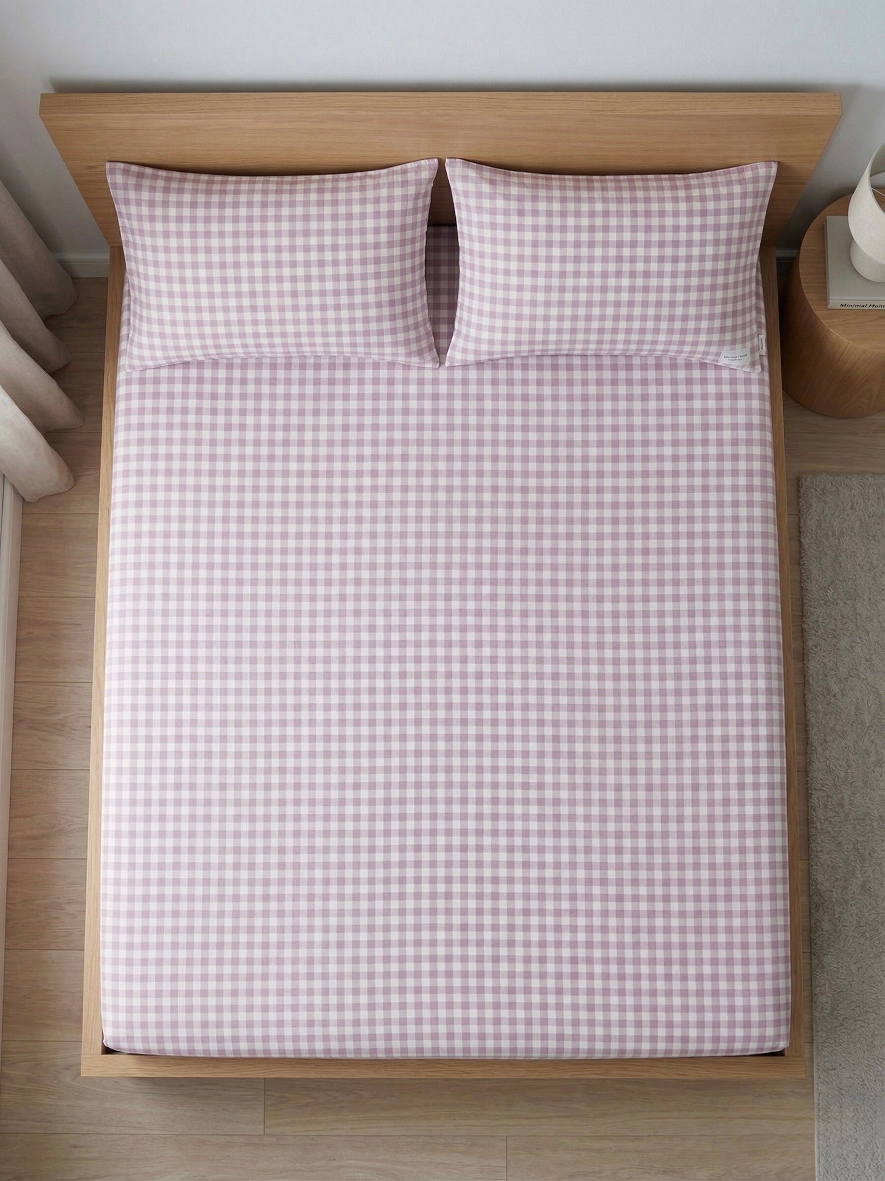 Soft Mauve Gingham King Bed Sheet Set