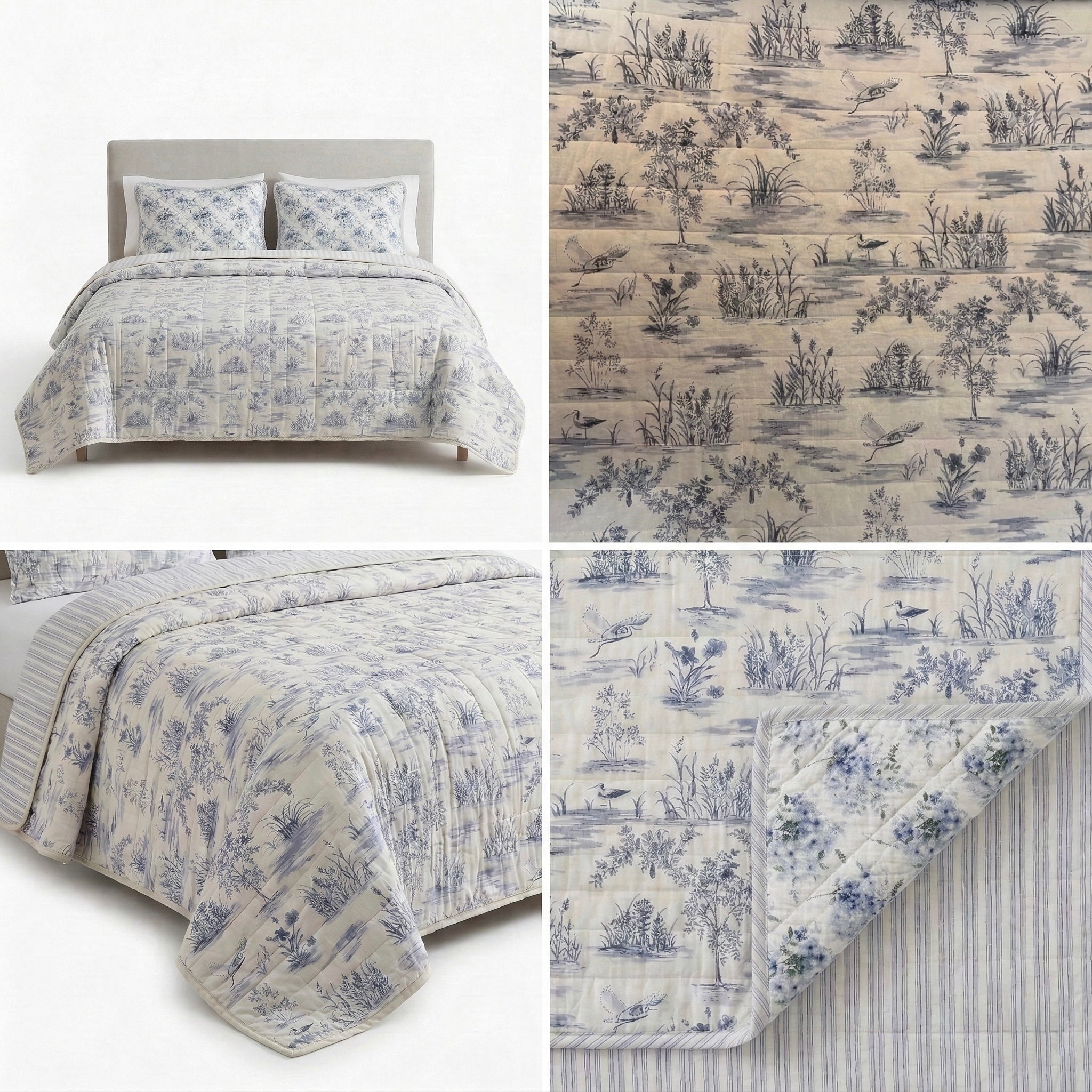 Blue Meadow Reversible Quilted 3pc Set – Premium Imported Cotton Bedding