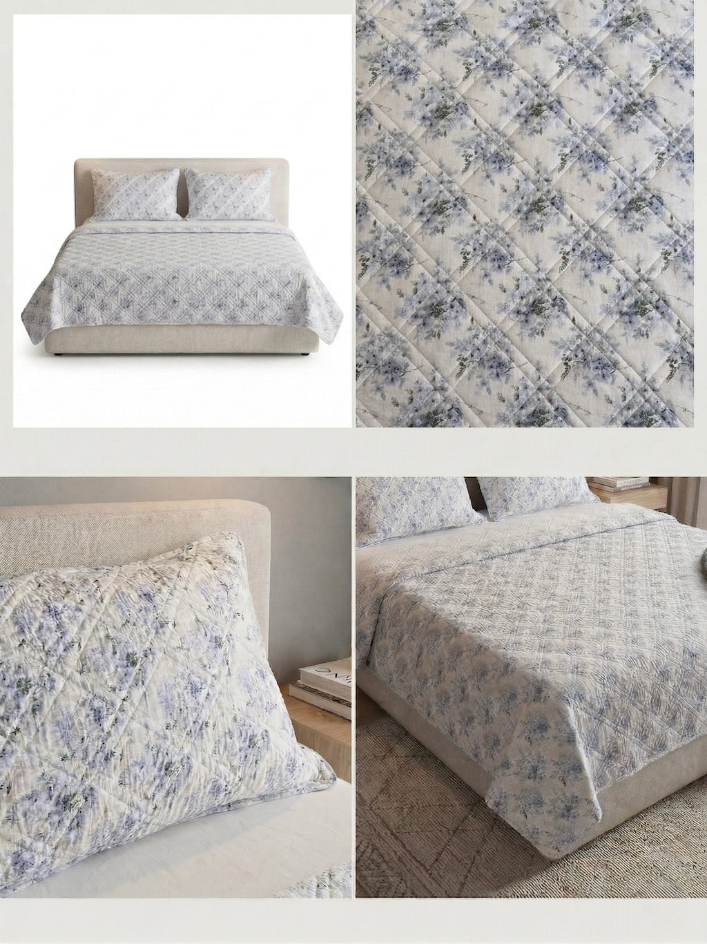 Midnight Bloom & Cream 3pc Quilted Set - Bedspread