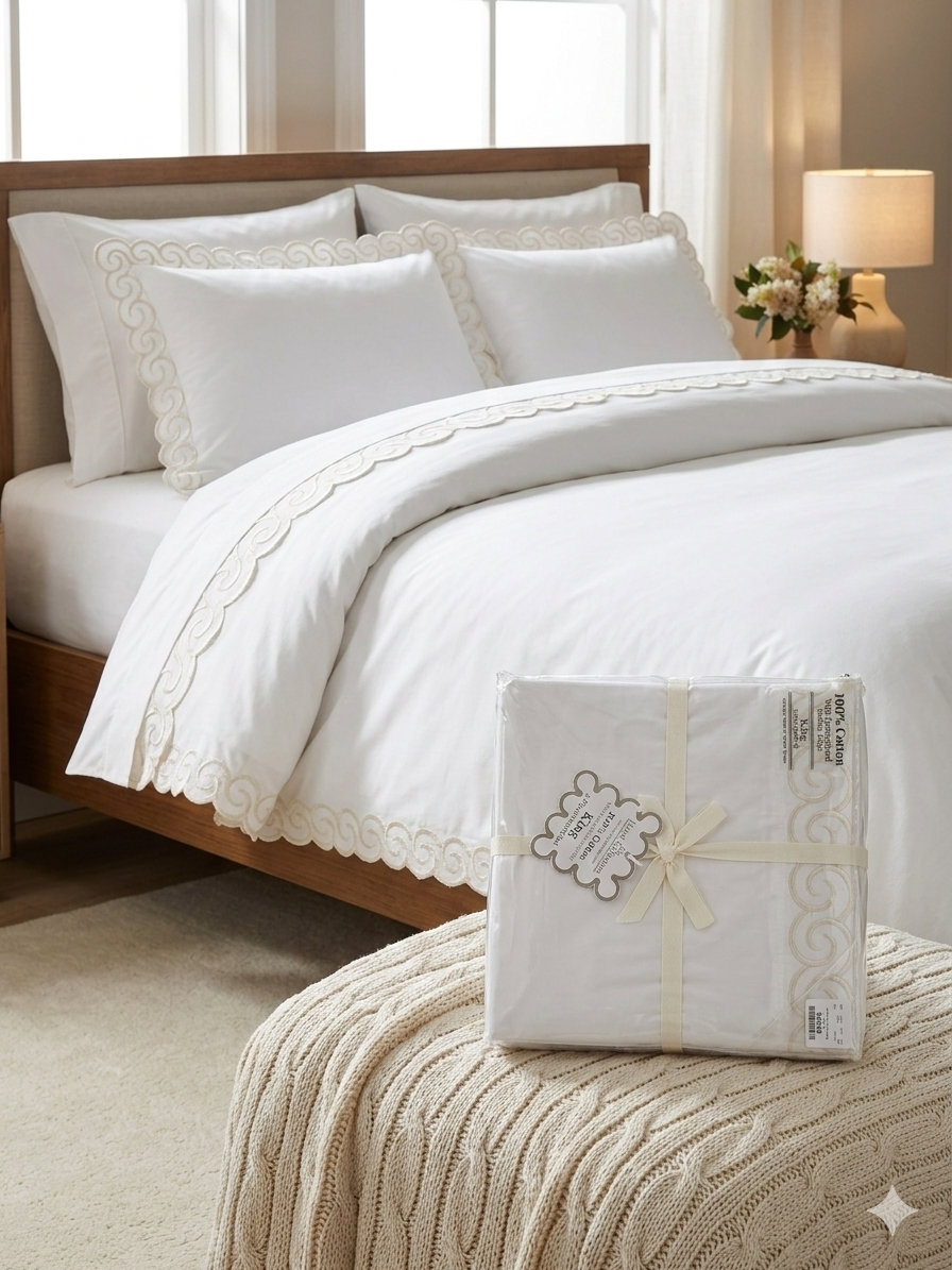 Hotel Collection New York City - 3pc Set | Premium Embroidered Scallop Duvet