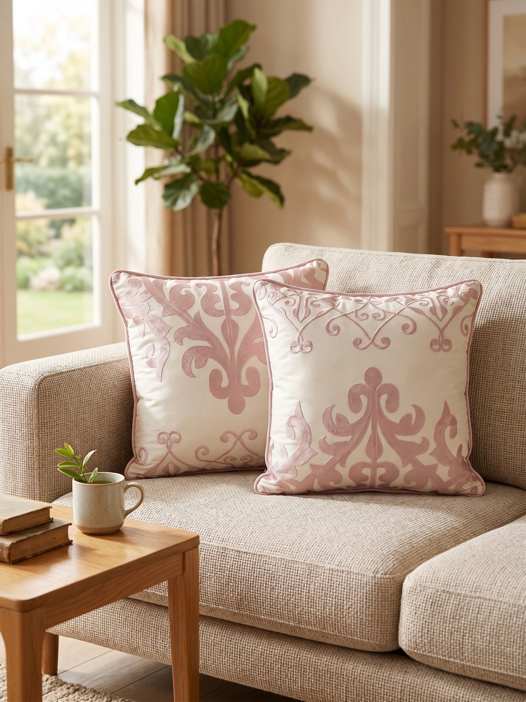 Embroidered Silk-Blend Filled Cushion Pair