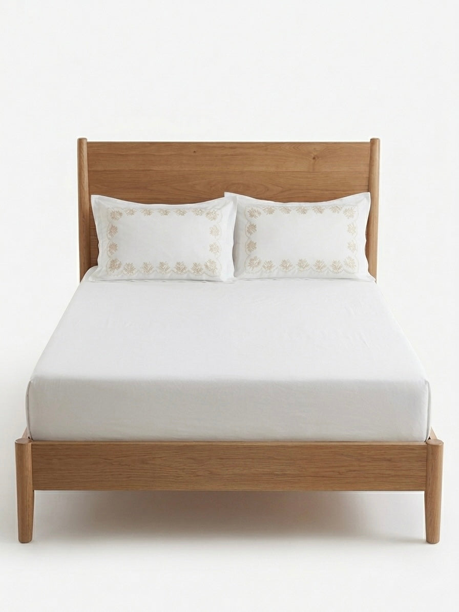 Gold Leaf Embroidered King Size Bedsheet Set