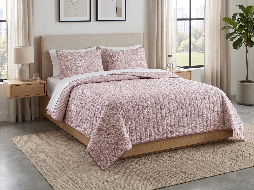 Desert Rose Floral Reversible Quilted Bedspread Set