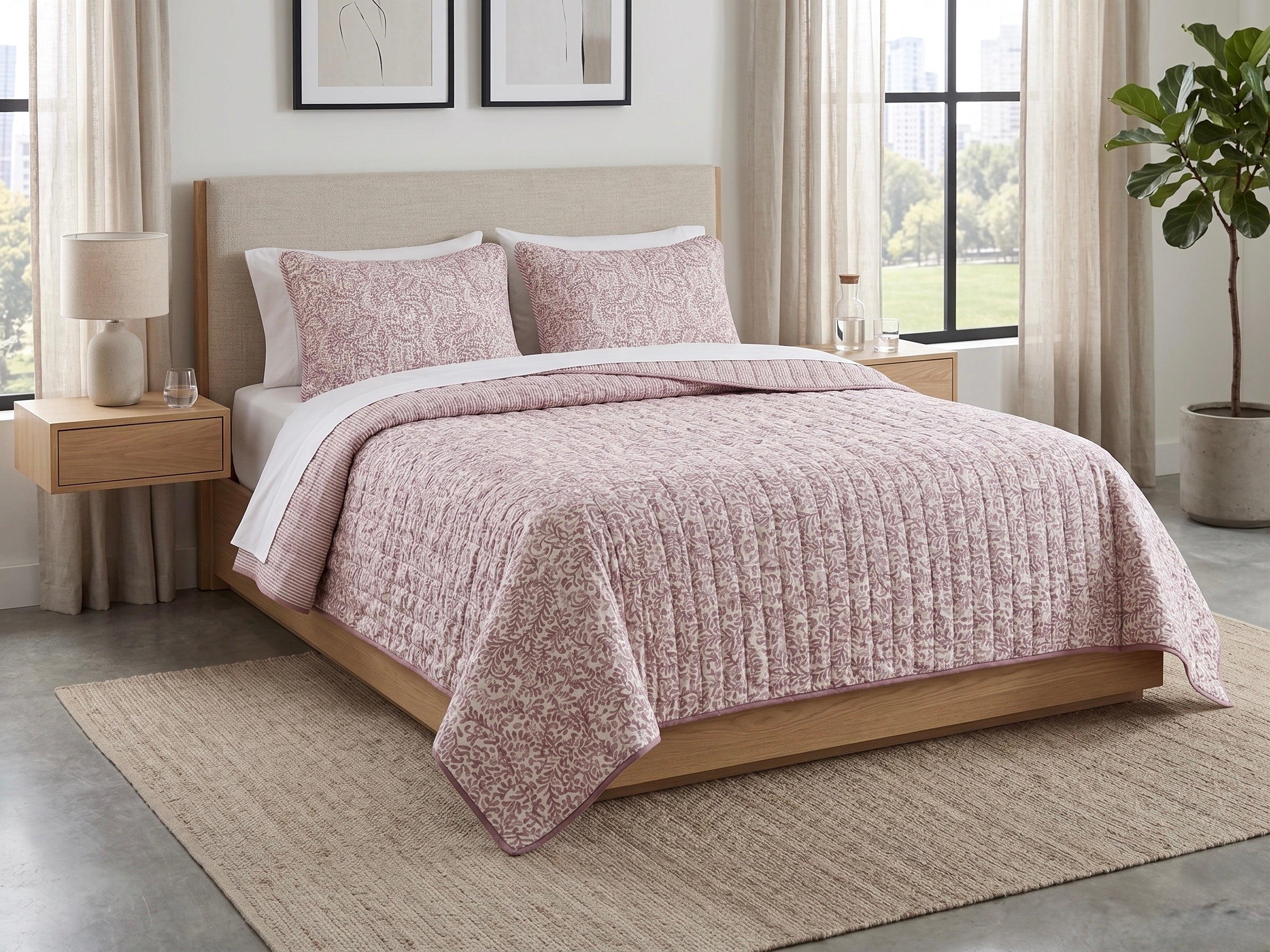 Desert Rose Floral Reversible Quilted Bedspread Set
