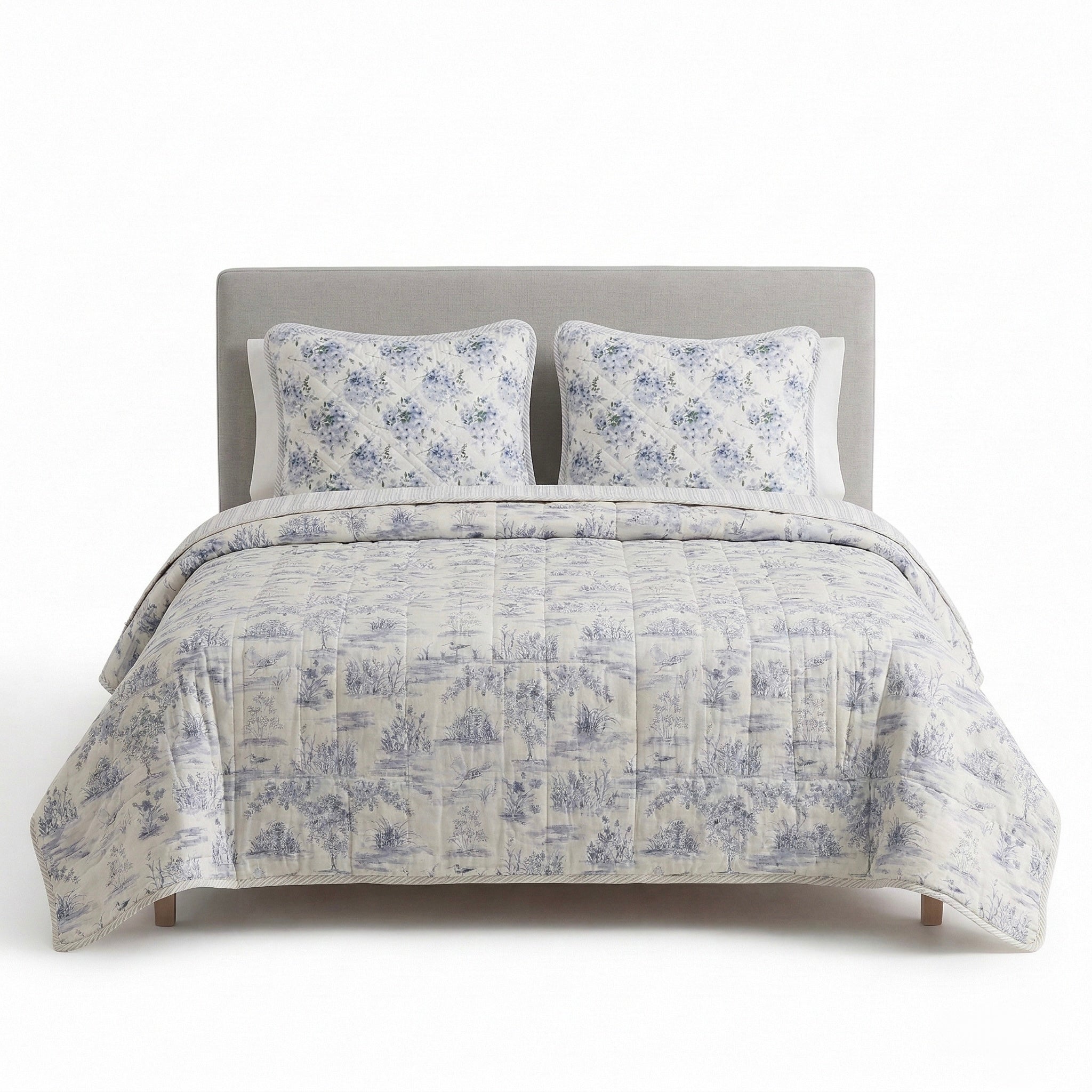 Blue Meadow Reversible Quilted 3pc Set – Premium Imported Cotton Bedding