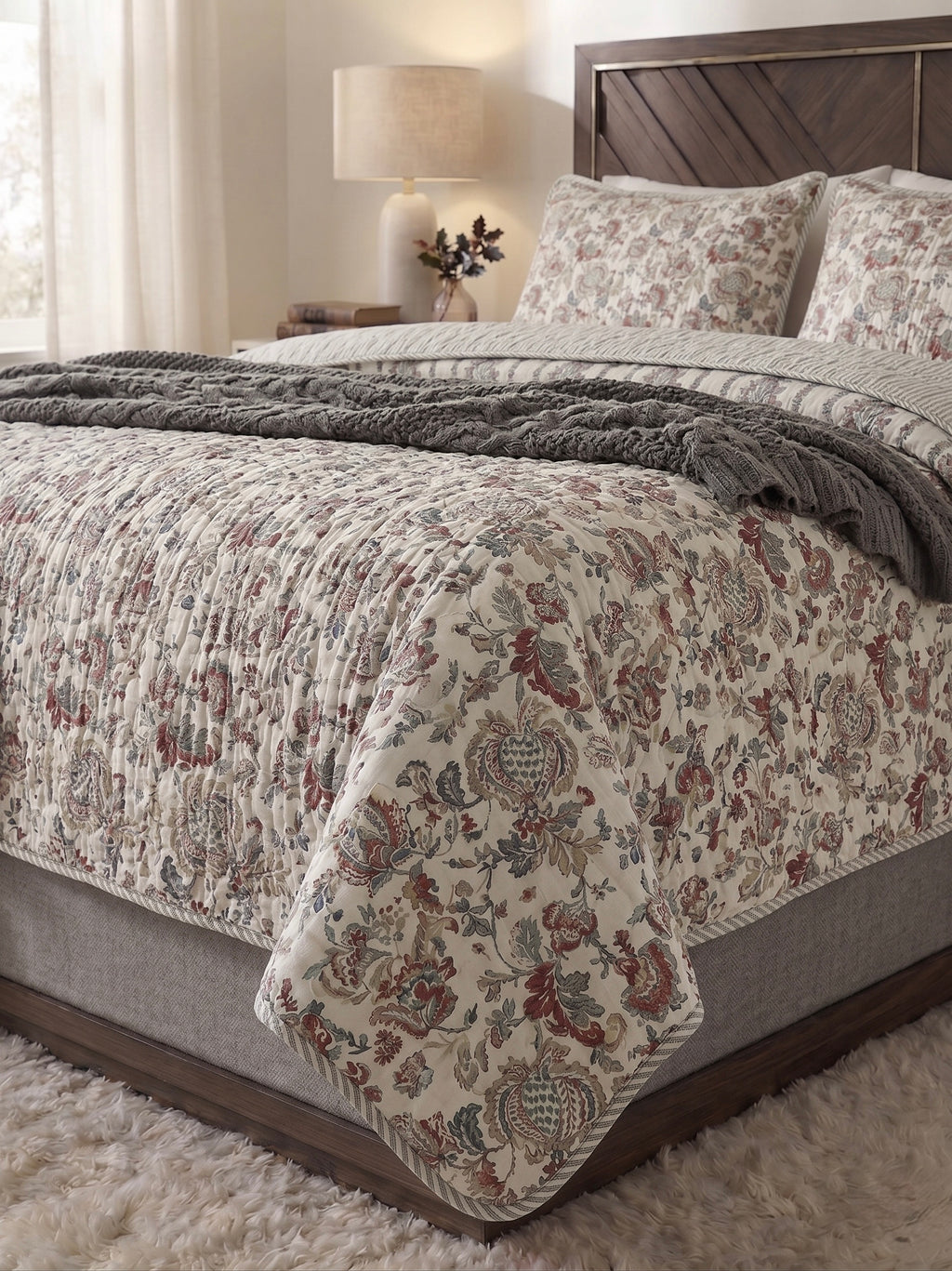 The Vintage Rose Garden | Reversible Quilted 3-Piece Bedspread Set