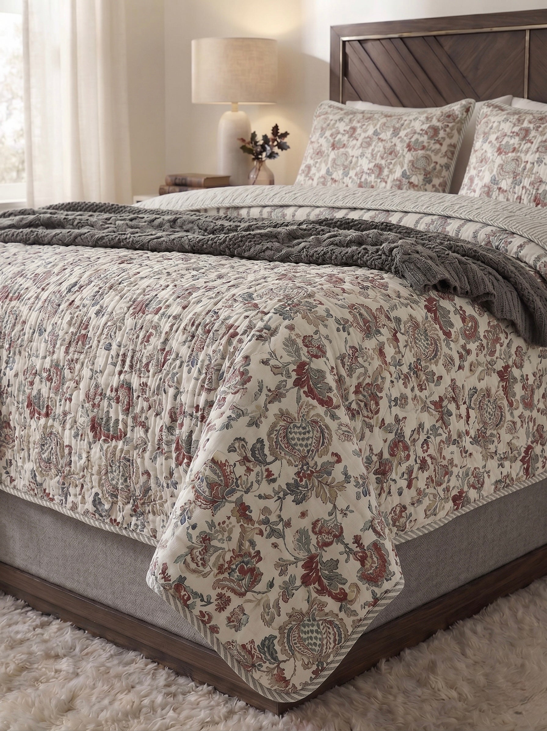 The Vintage Rose Garden | Reversible Quilted 3-Piece Bedspread Set