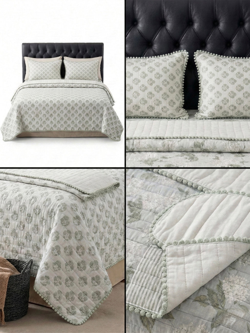 Sage Botanical Reversible Quilted 3pc Set – Premium Imported Cotton Bedding