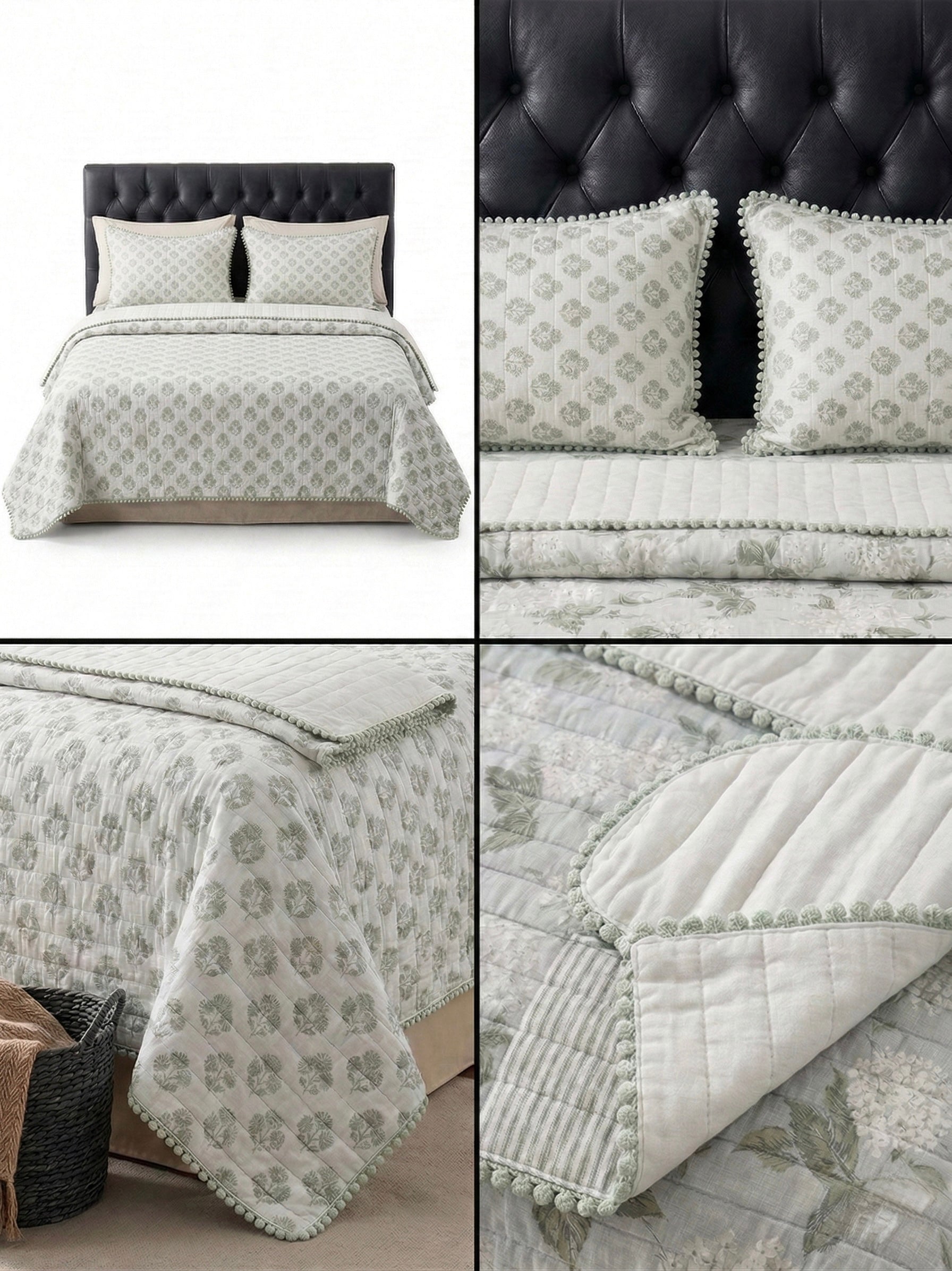 Sage Botanical Reversible Quilted 3pc Set – Premium Imported Cotton Bedding