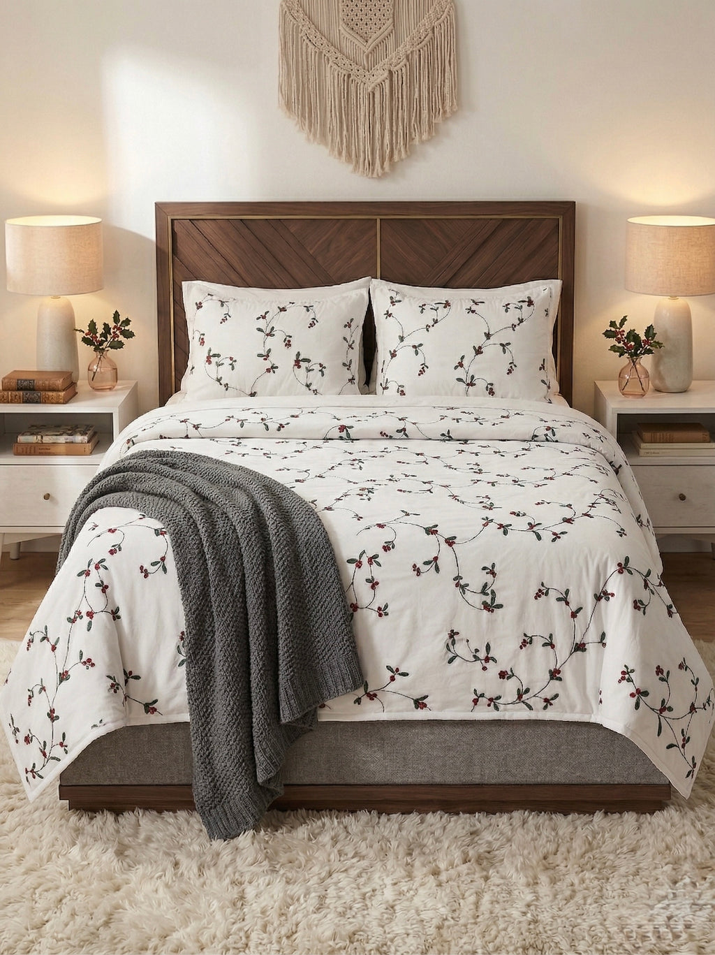 Nature's Elegance Embroidered 3-Piece Bedspread Set