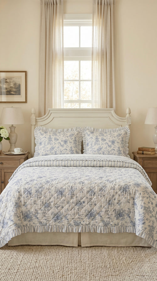 Blue Botanical Ruffled 3pc Set – Quilted