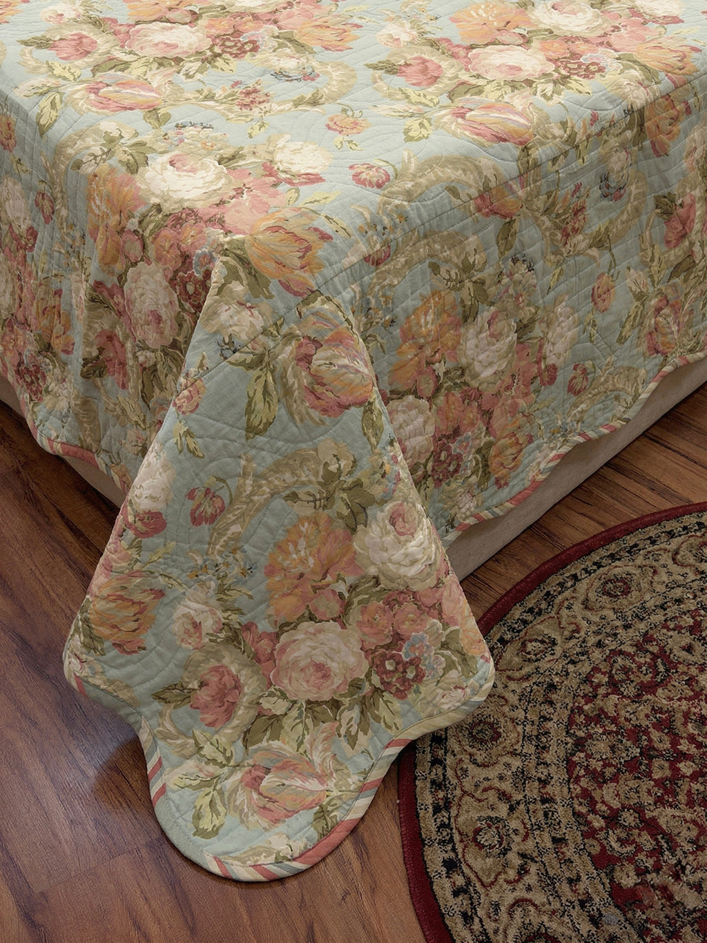 Vintage Rose & Striped Reversible 3pc Quilted Set - Bedspread