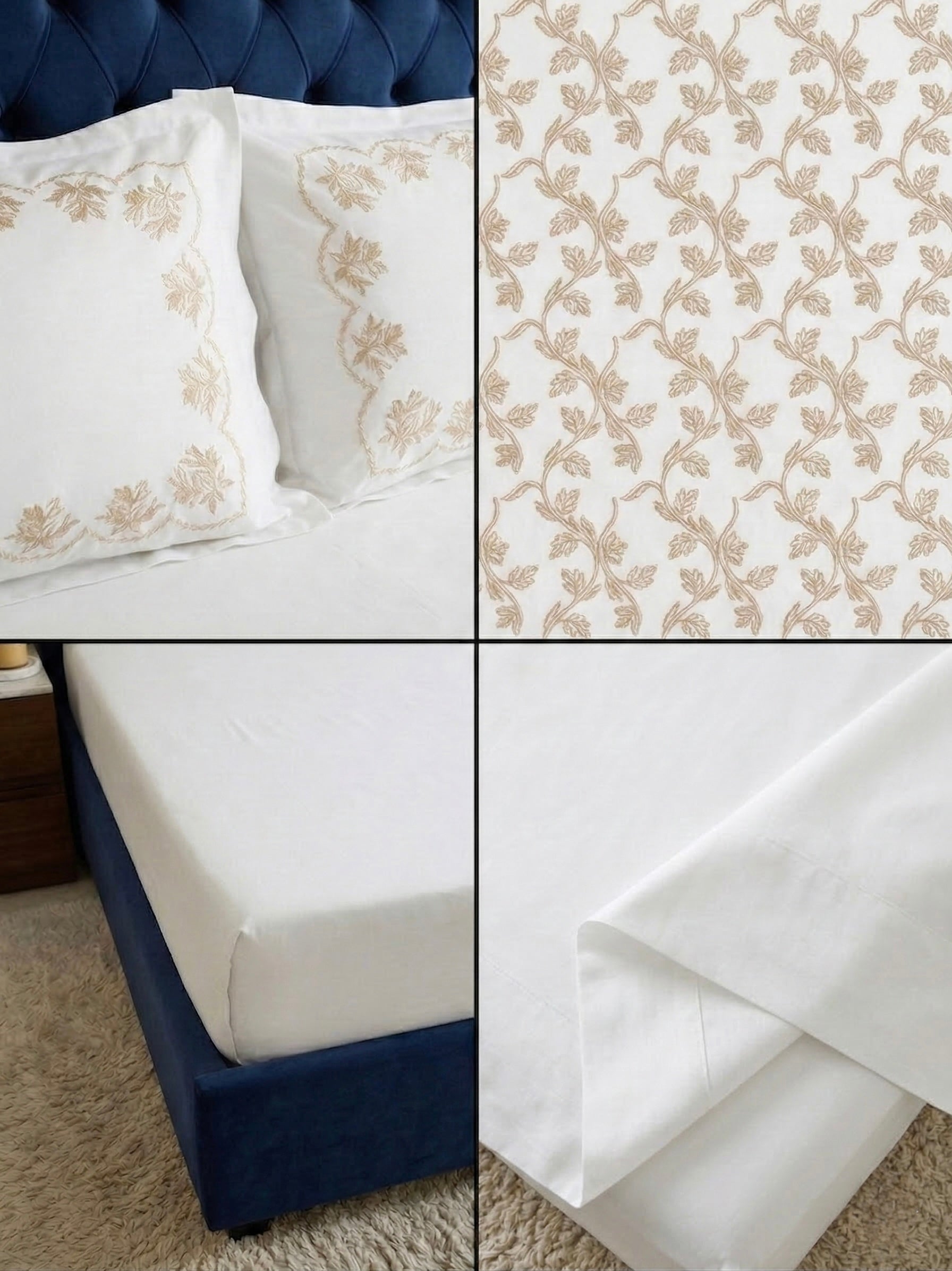 Gold Leaf Embroidered King Size Bedsheet Set