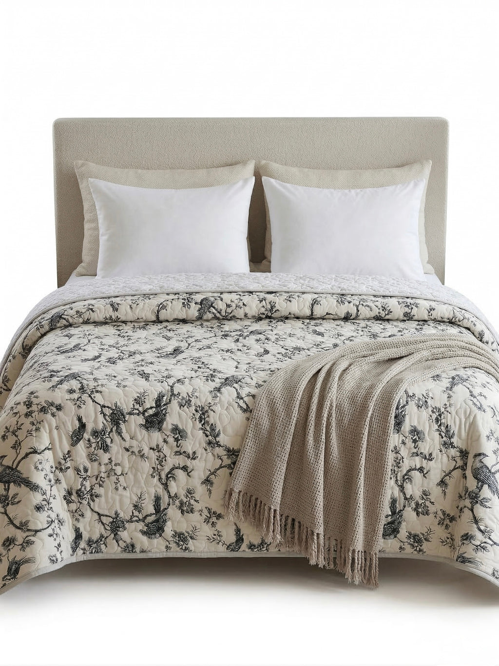 Paris Heritage Floral Humming 3-Piece Quilted Bedspread Set