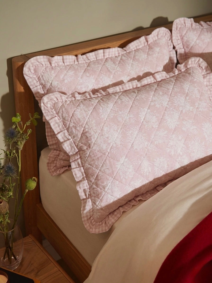 Soft Pink Floral Quilted Pillow Covers (Pair)