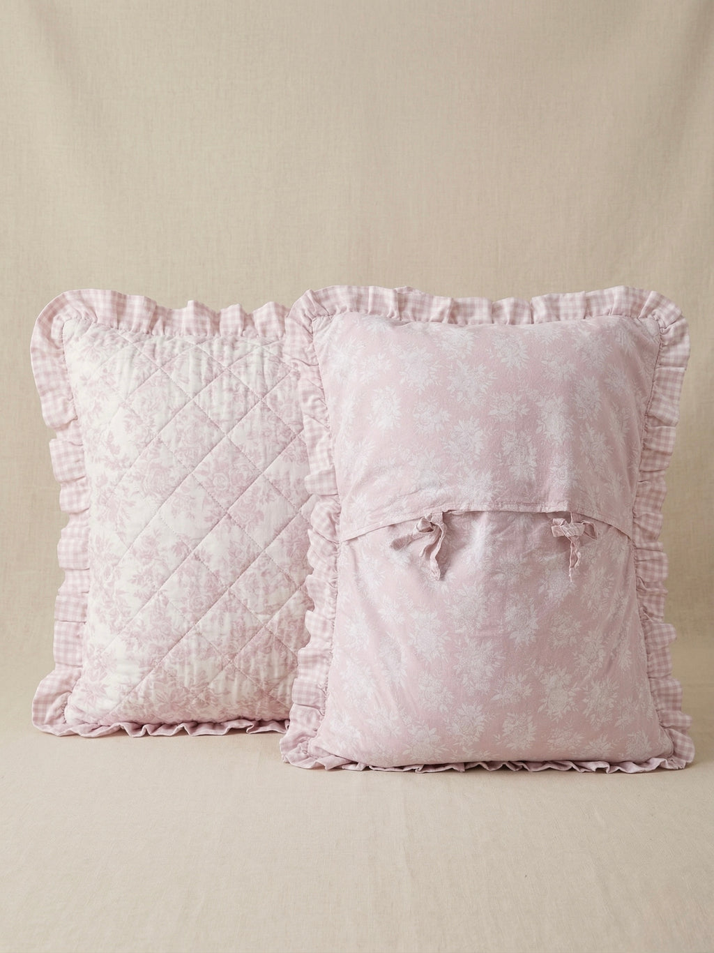 Soft Pink Floral Quilted Pillow Covers (Pair)