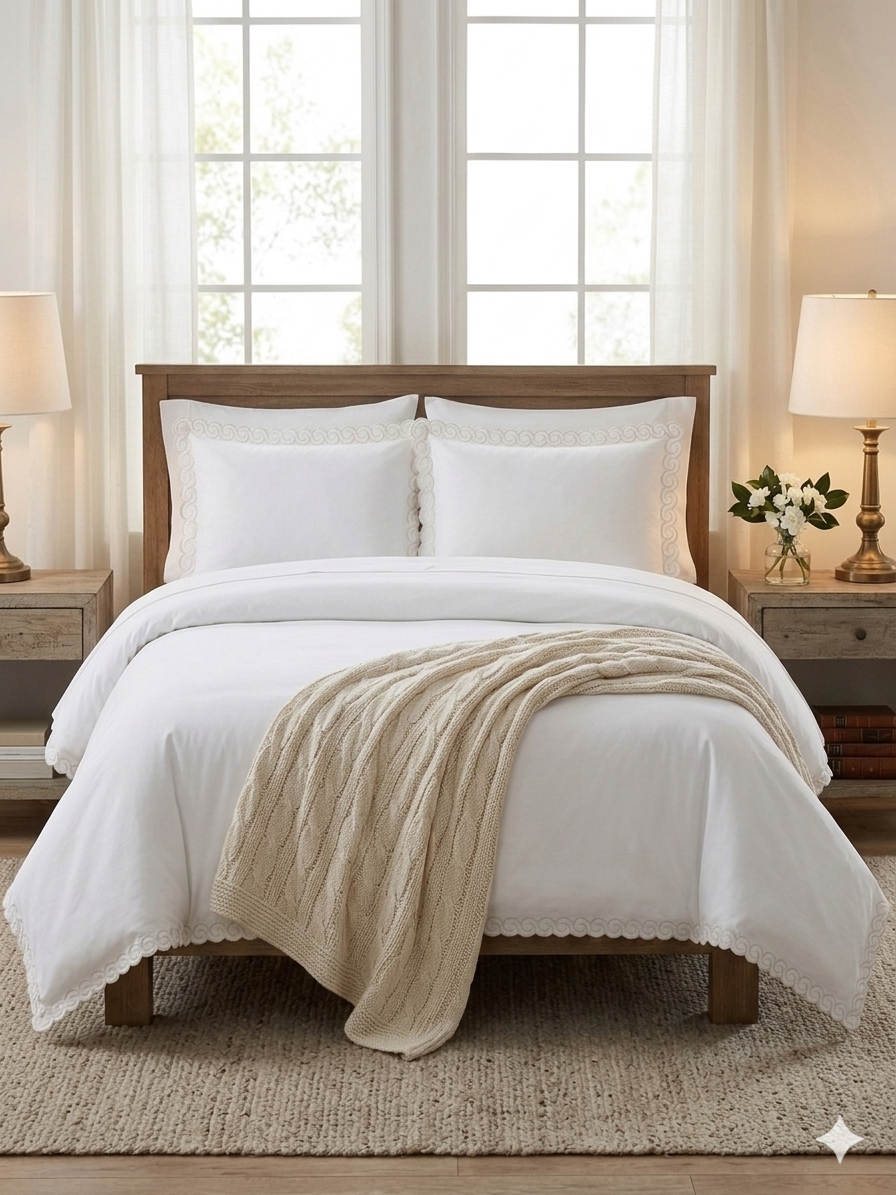 Hotel Collection New York City - 3pc Set | Premium Embroidered Scallop Duvet