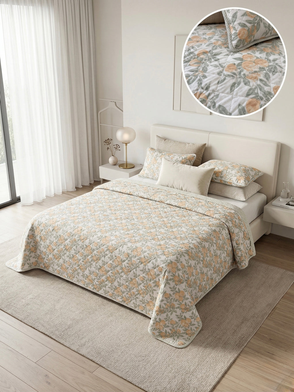 Botanical Harvest & Pinstripe Reversible 3 pc Quilted Set - Bedspread