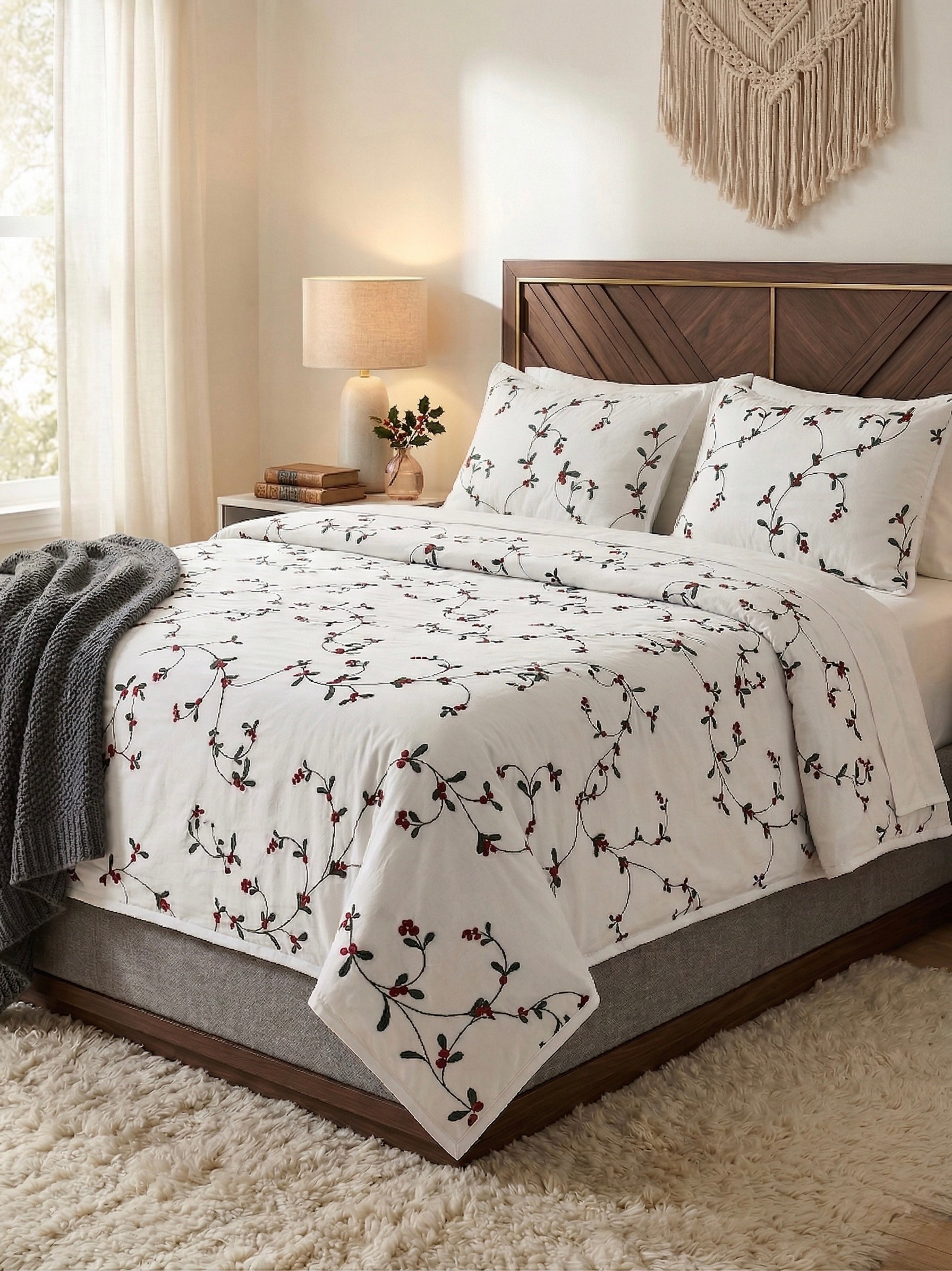 Nature's Elegance Embroidered 3-Piece Bedspread Set
