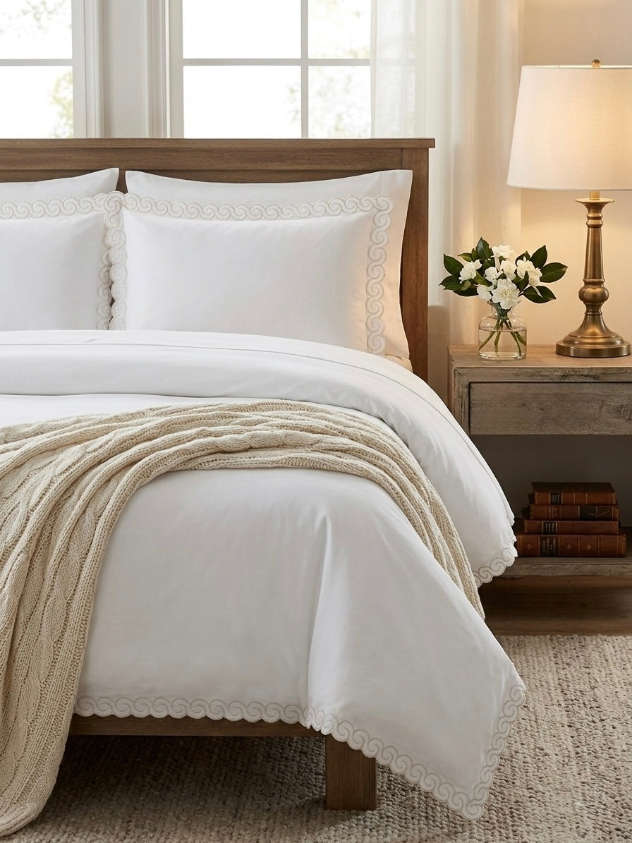 Hotel Collection New York City - 3pc Set | Premium Embroidered Scallop Duvet