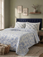 Blue Meadow Reversible Quilted 3pc Set – Premium Imported Cotton Bedding