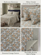 Botanical Harvest & Pinstripe Reversible 3 pc Quilted Set - Bedspread