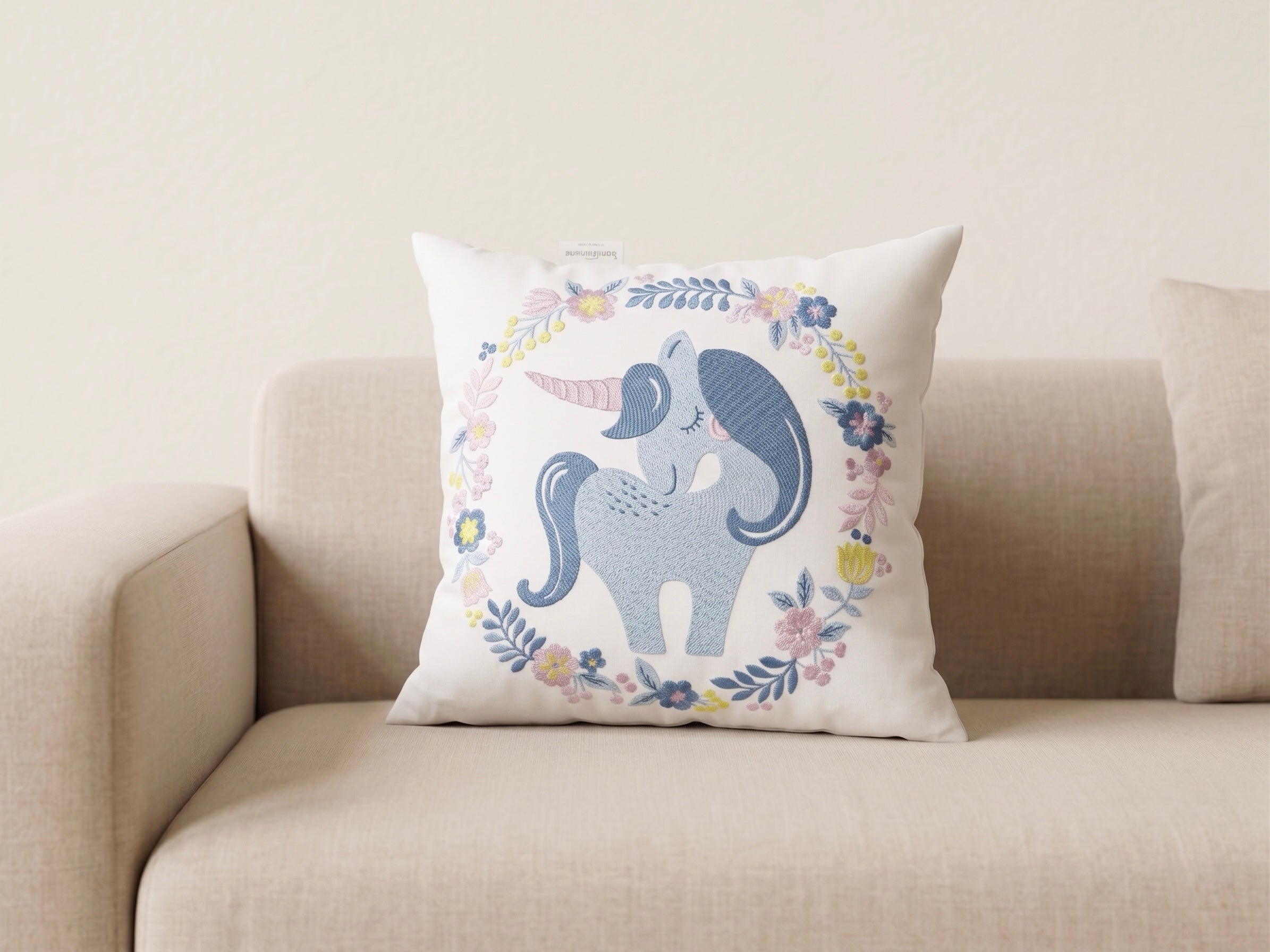 The Unicorn Wreath Embroidered Filled Cushion Pair