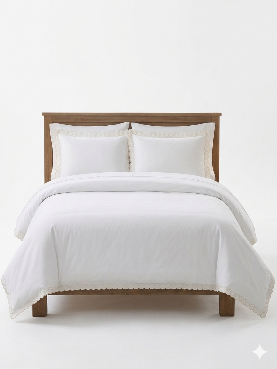 Hotel Collection New York City - 3pc Set | Premium Embroidered Scallop Duvet