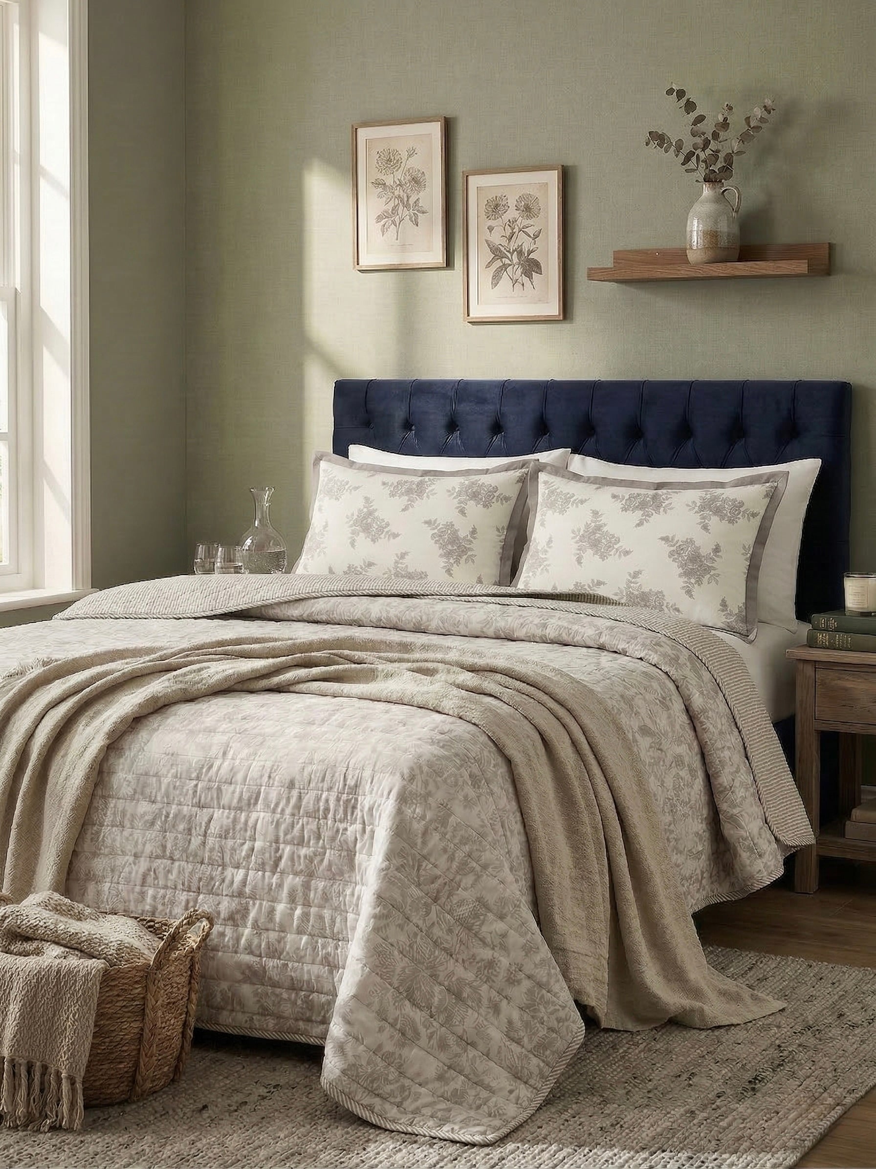 Wildflower Stripe Reversible Quilted 3pc Set - Soft Cotton Quilt Bedding Set for Bedroom