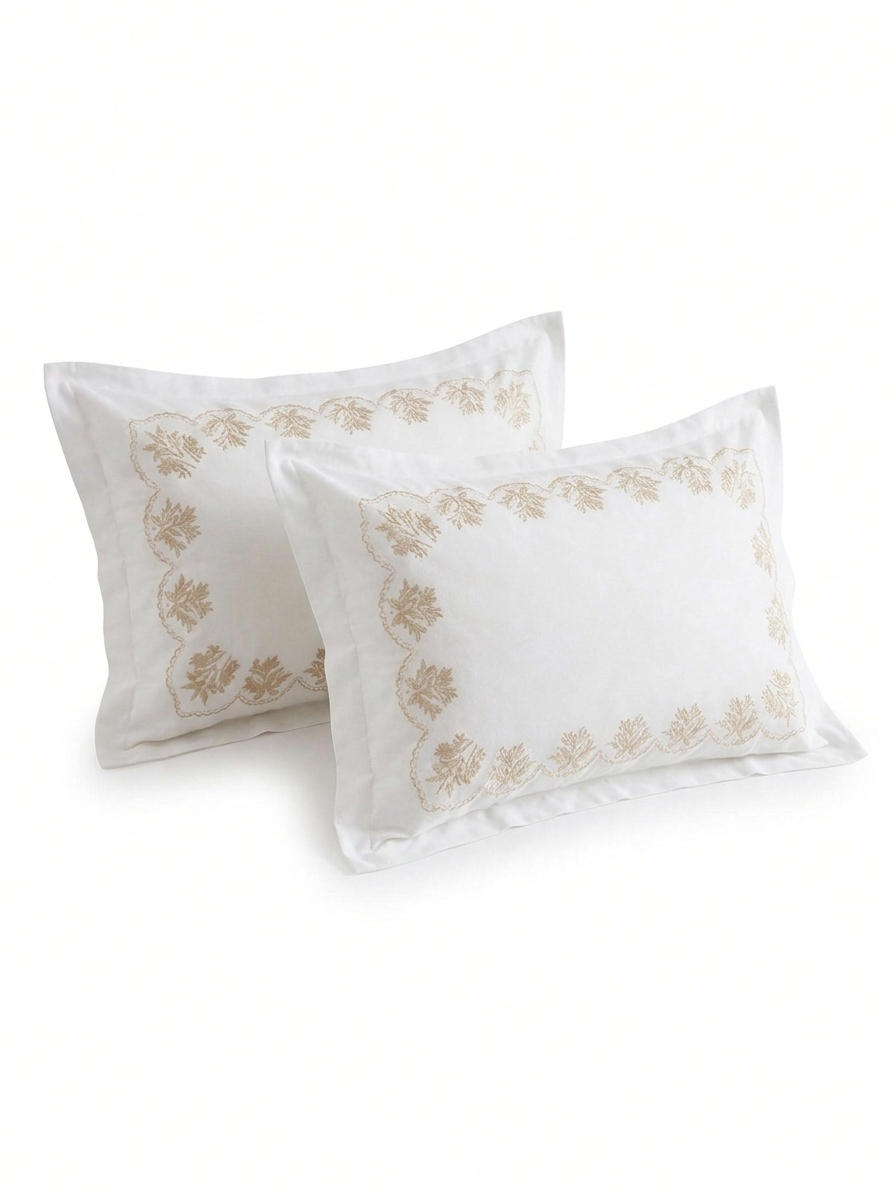 Gold Leaf Embroidered King Size Bedsheet Set