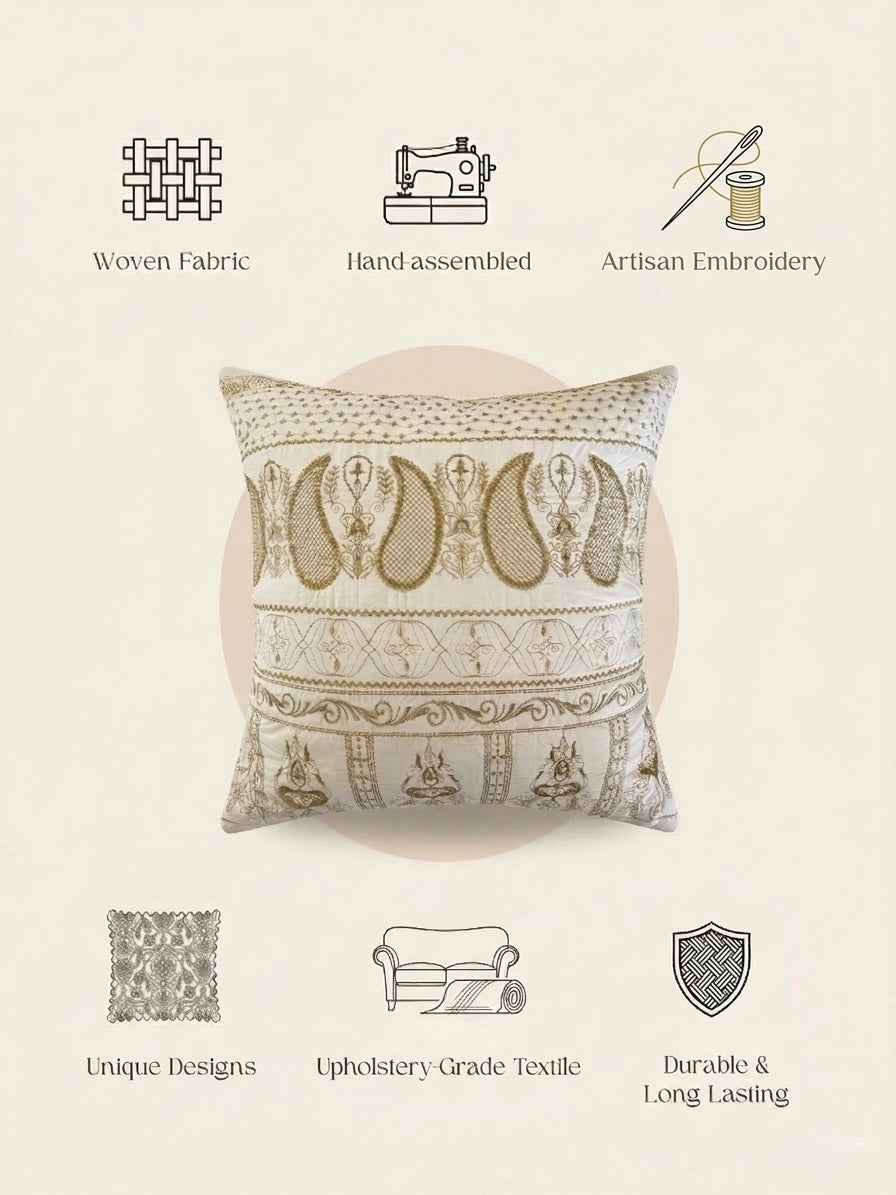 The Heritage Paisley Embroidered Filled Cushion Pair