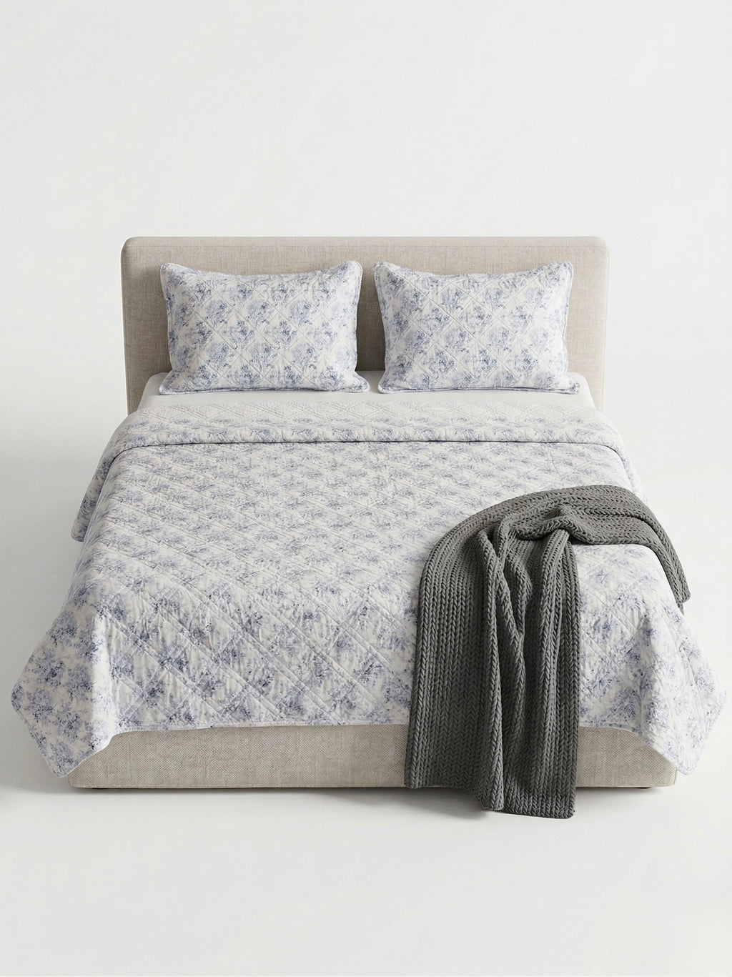 Midnight Bloom & Cream 3pc Quilted Set - Bedspread