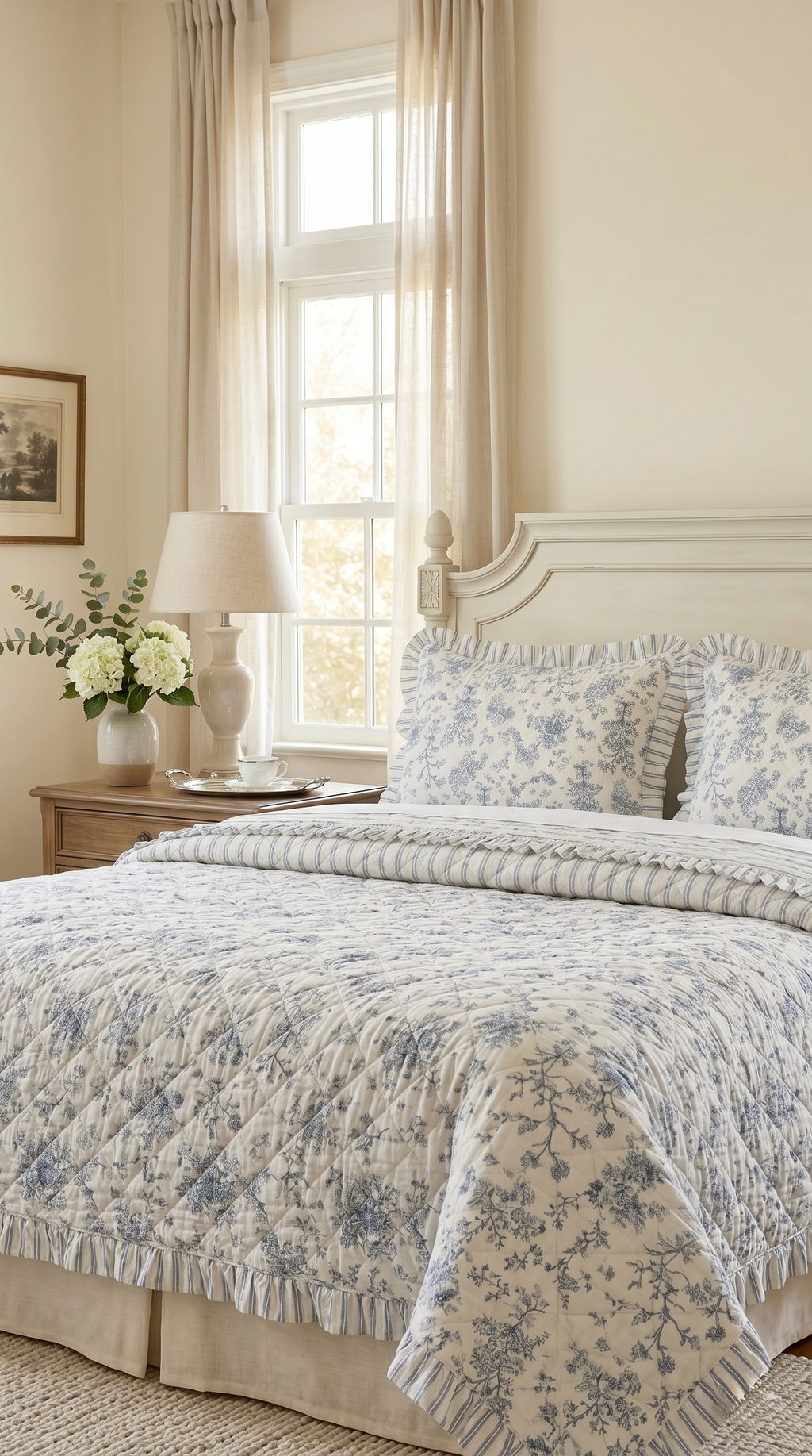 Blue Botanical Ruffled 3pc Set – Quilted