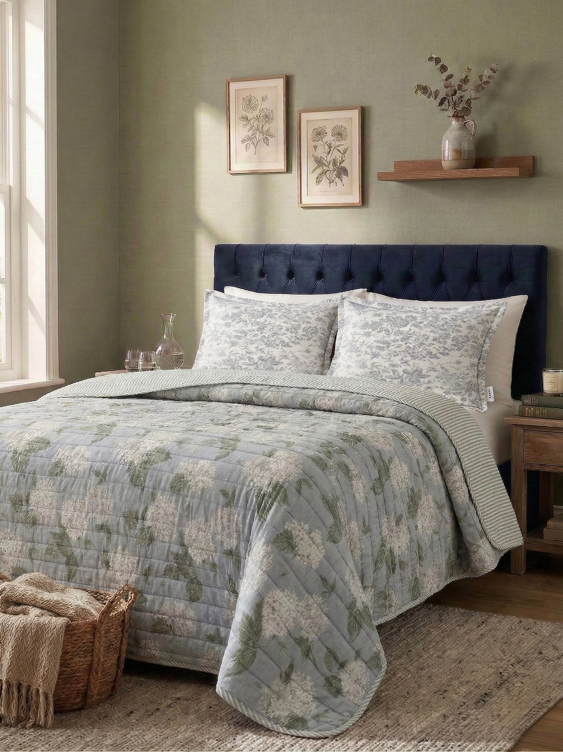 Hydrangea Garden Reversible Quilted 3pc Set – Premium Imported Cotton Bedding