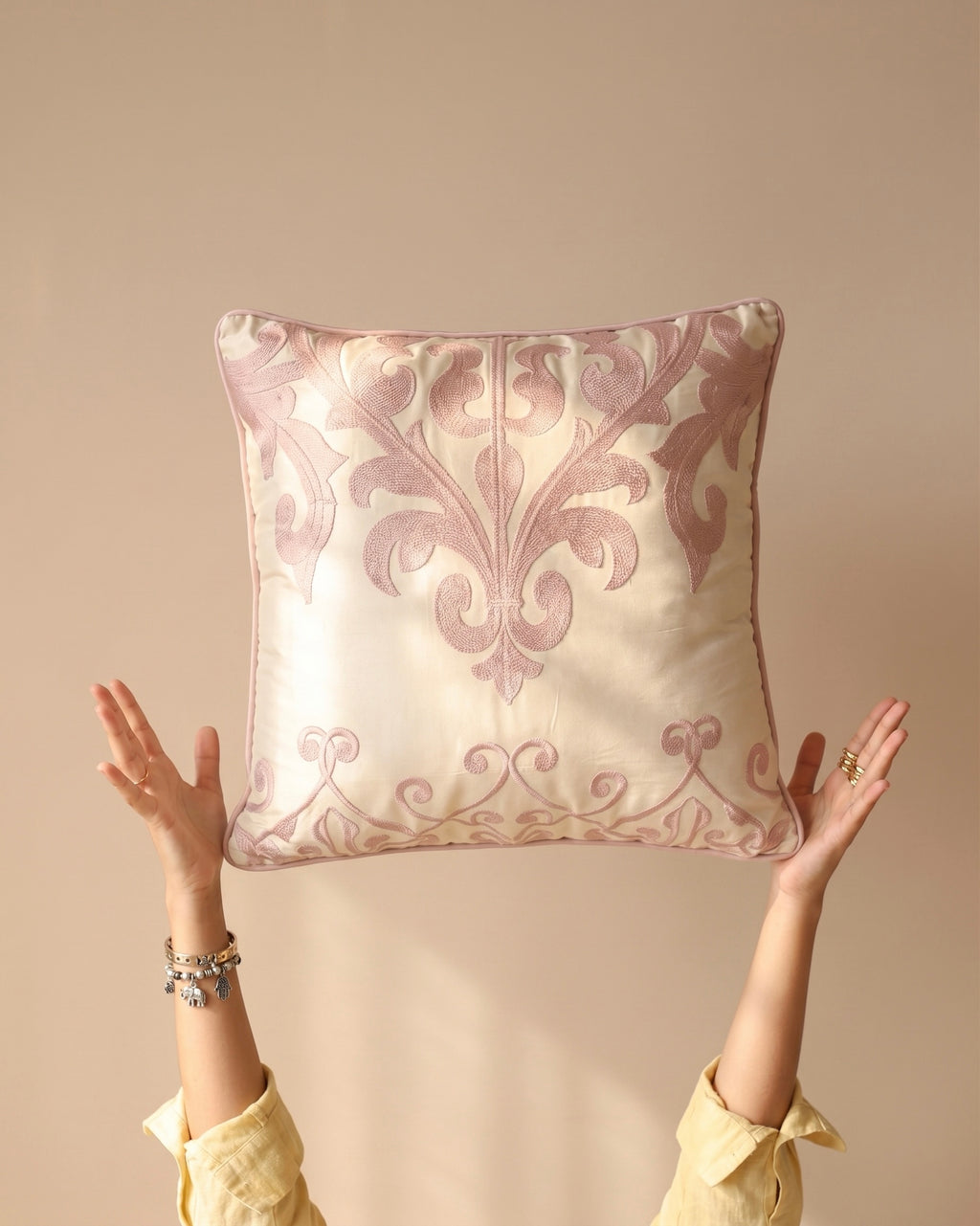 Embroidered Silk-Blend Filled Cushion Pair