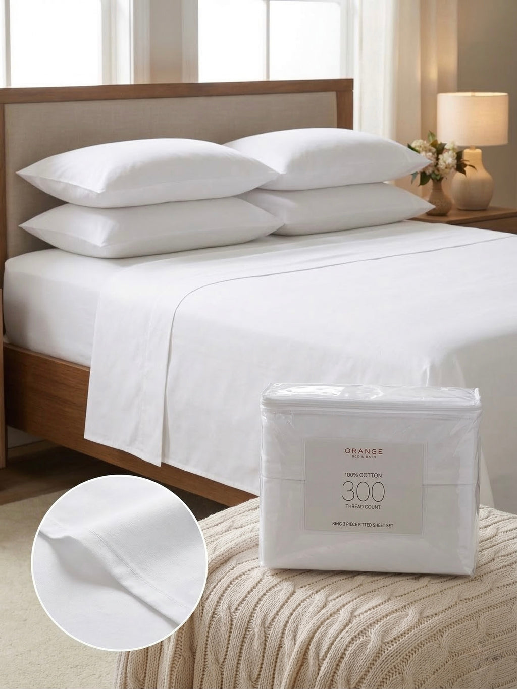 Bed & Bath 300 Thread King Size Fitted Sheet Set