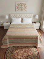 Vintage Rose & Striped Reversible 3pc Quilted Set - Bedspread