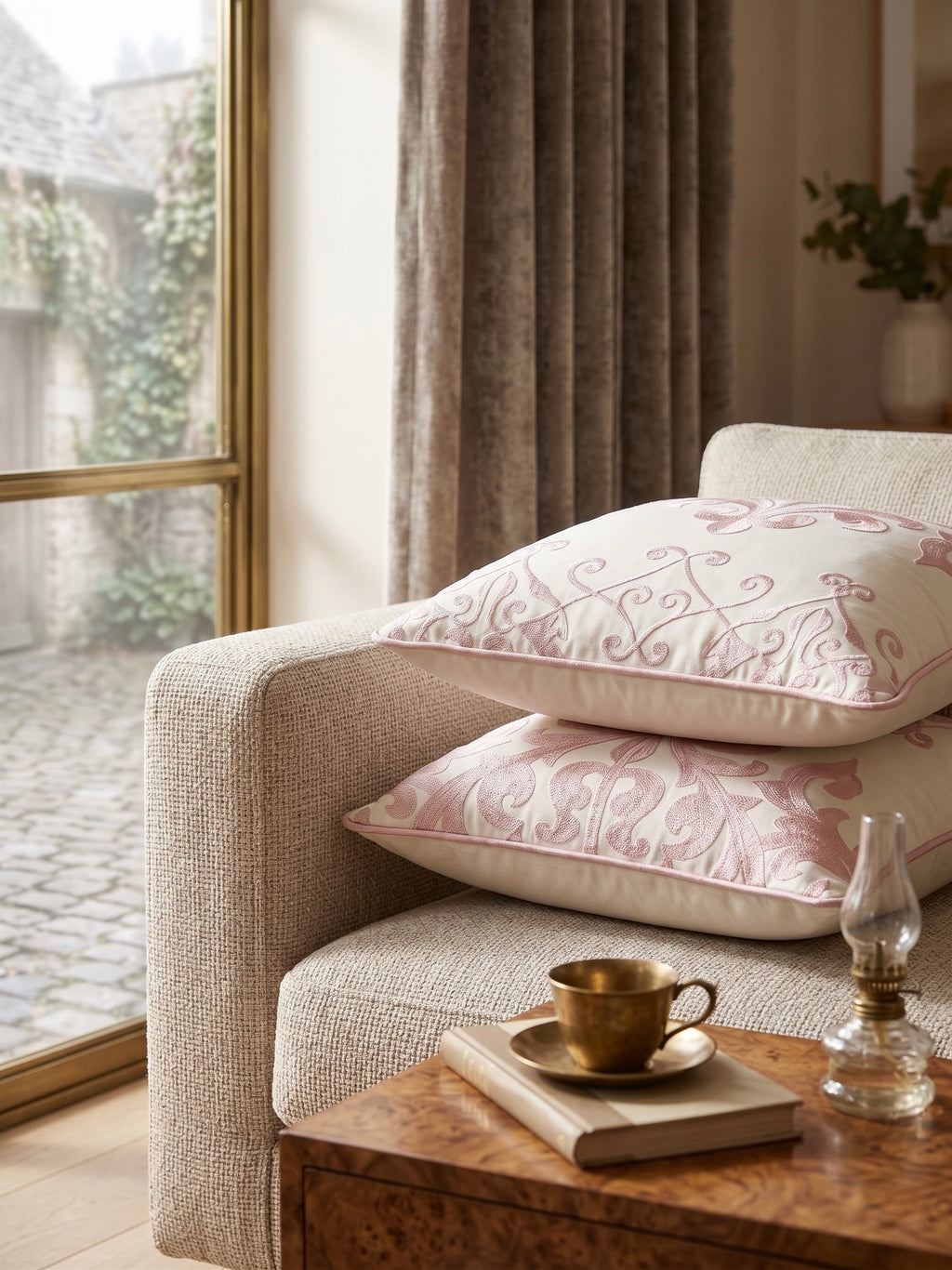 Embroidered Silk-Blend Filled Cushion Pair