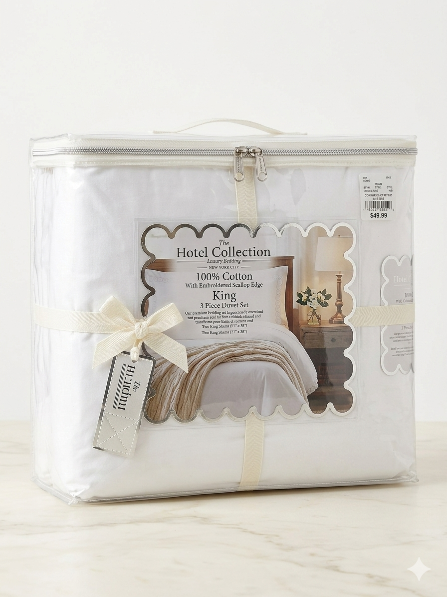 Hotel Collection New York City - 3pc Set | Premium Embroidered Scallop Duvet