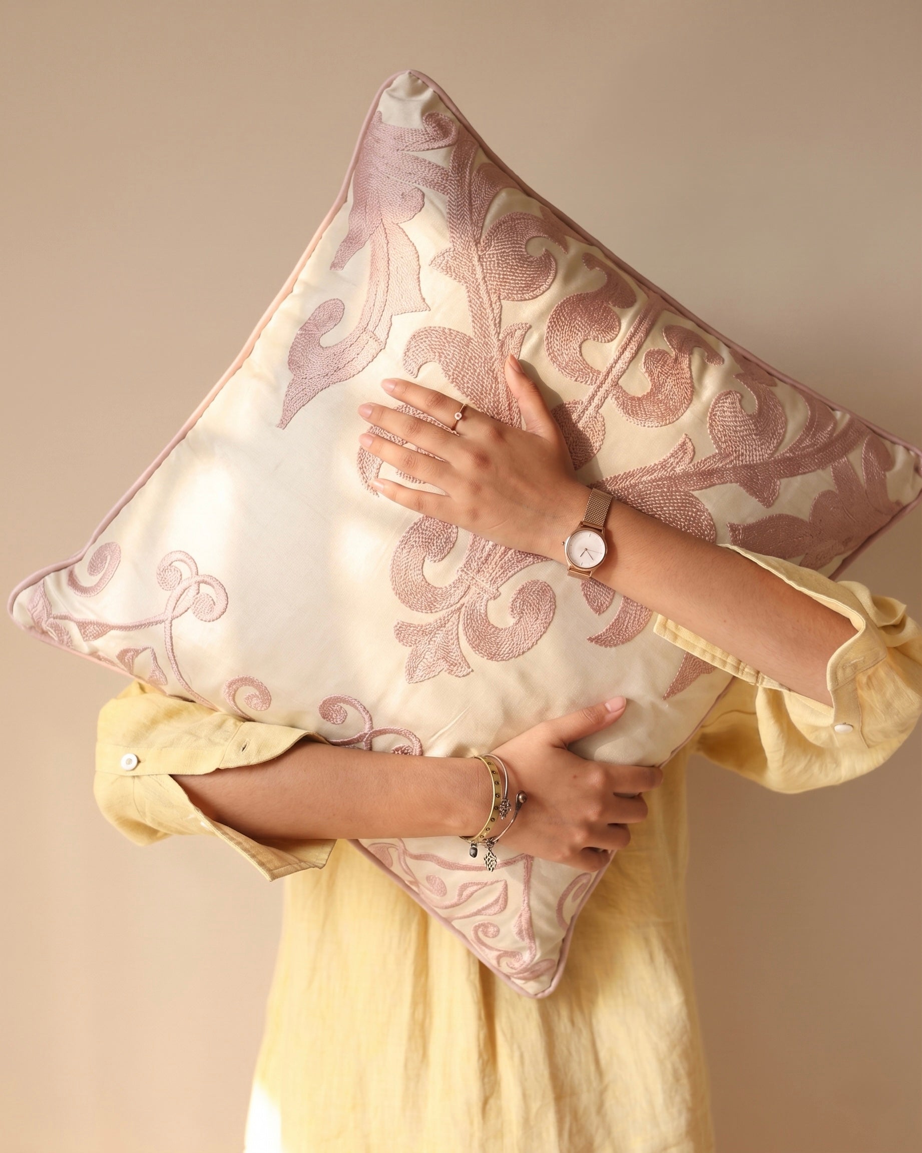 Embroidered Silk-Blend Filled Cushion Pair