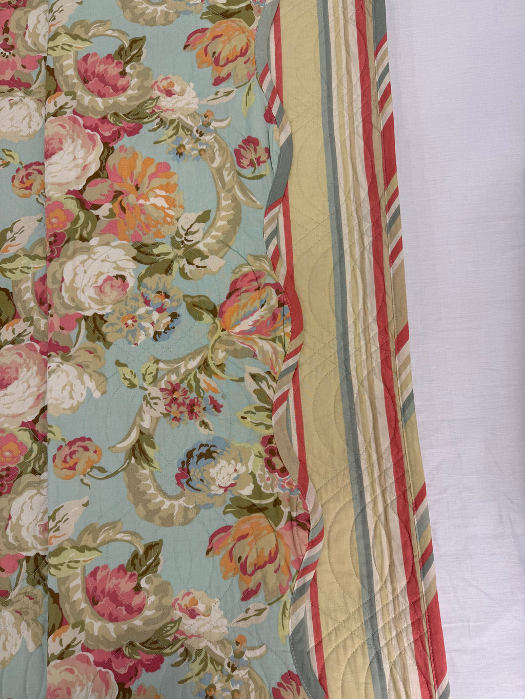 Vintage Rose & Striped Reversible 3pc Quilted Set - Bedspread