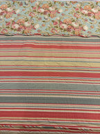Vintage Rose & Striped Reversible 3pc Quilted Set - Bedspread