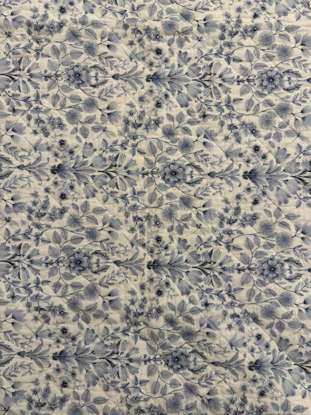 Blue Floral Reversible 3pc Quilted Set - Bedspread