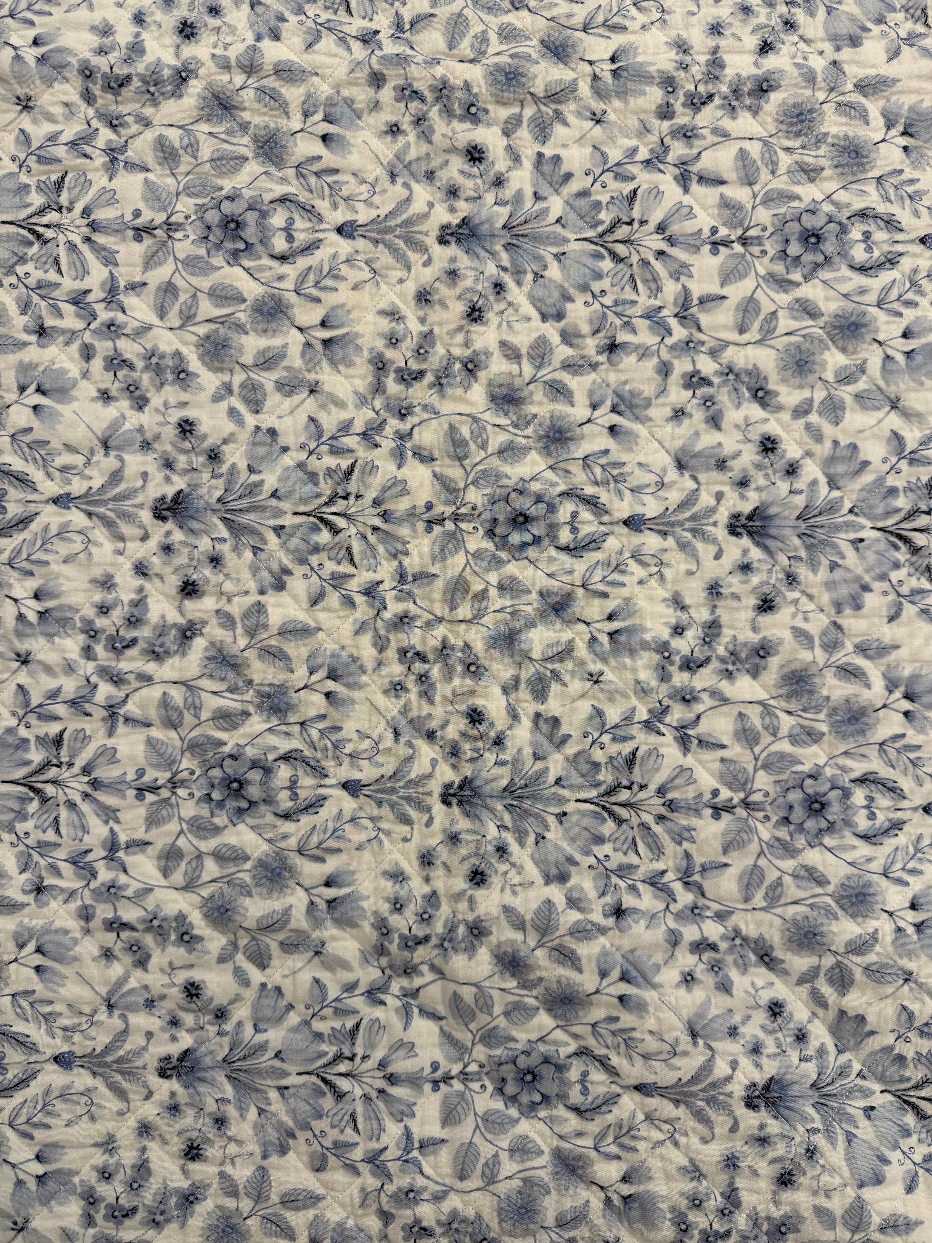 Blue Floral Reversible 3pc Quilted Set - Bedspread