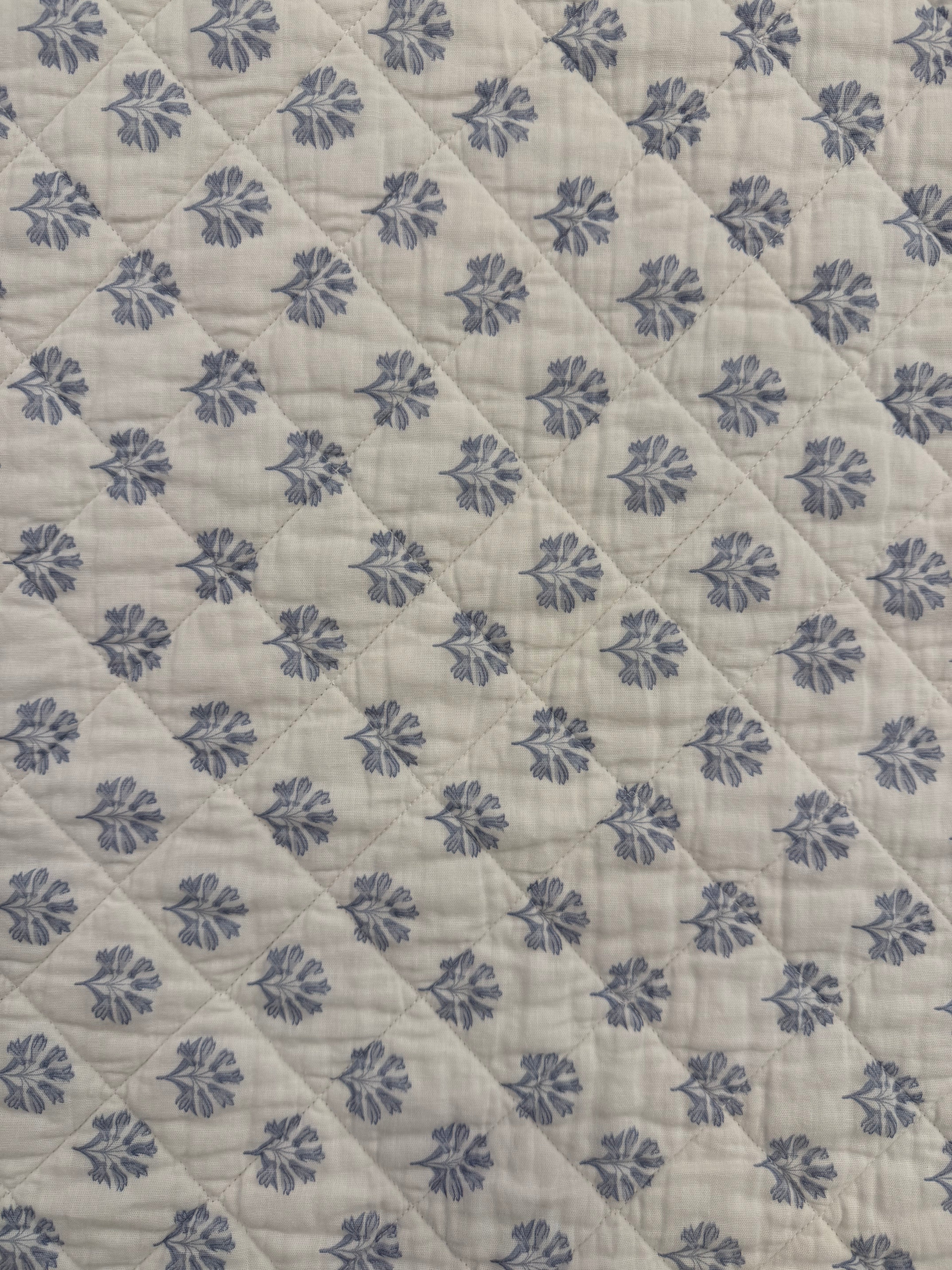 Blue Floral Reversible 3pc Quilted Set - Bedspread