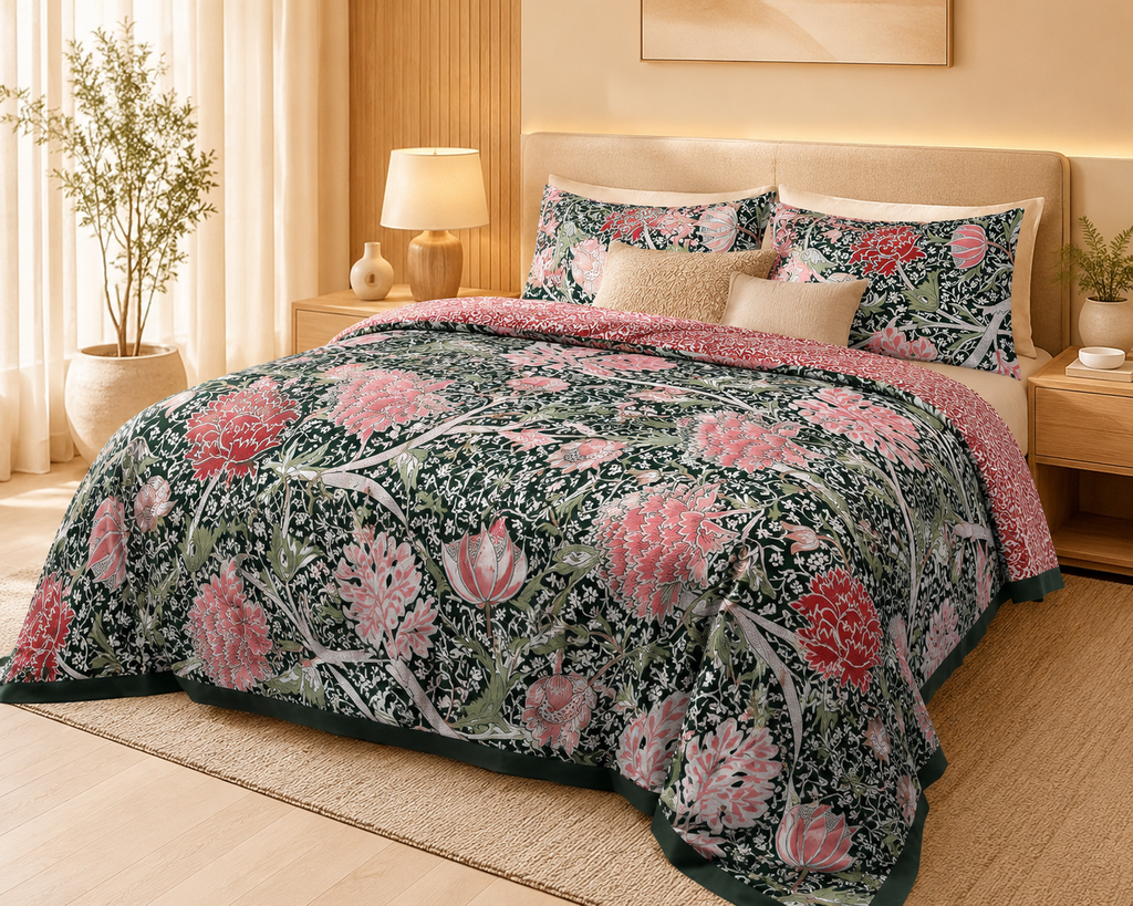 Noir Botanica Floral Quilt Cover